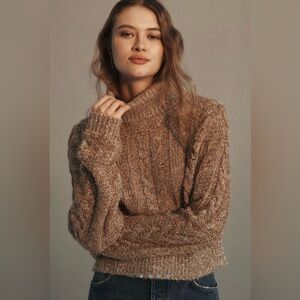 Pilcro metallic (shiny)   Cable-Knit Turtleneck Sweater Brown